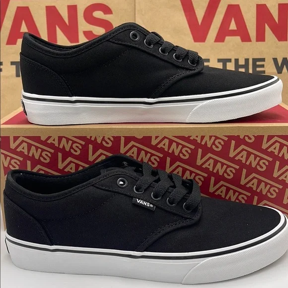 Vans Men’s Canvas Sneakers Classic Low-Top Design Atwood (Canvas) Black/White